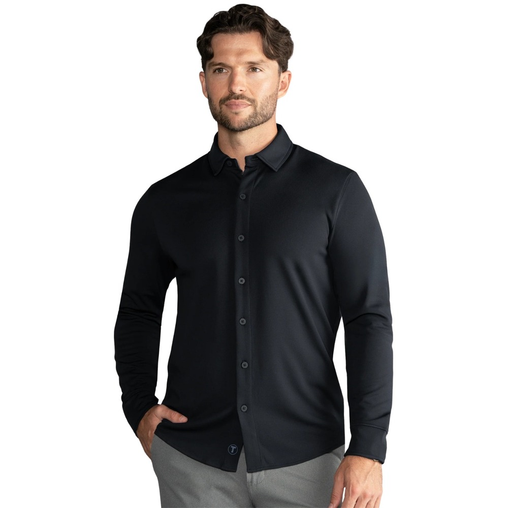 Twillory Performance Long Sleeve Button Down Polo Shirt Mens XL Black Athletic